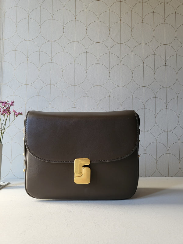 Taupe mini leather shoulder bag