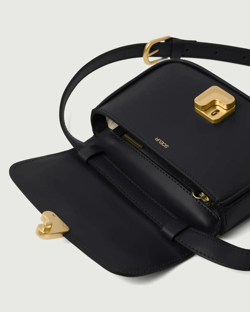 Extra mini black leather shoulder bag